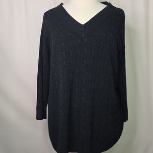 Avenue Plus Size 4X 26 28 Women's Classic Black V-Neck Sweater Top